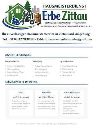 Hausmeisterdienst, Gartenpflege, Reinigung, Haushaltsauflösung 