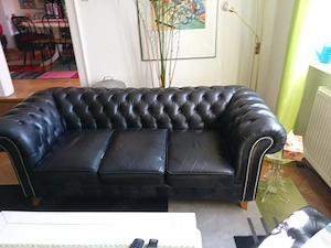 Chesterfield Leder Sofa 3 Sitzer schwarz