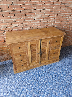 Sideboard Kommode Schrank Anrichte 120cm massiv recycelt Teak Holz Teakholz Massivholz