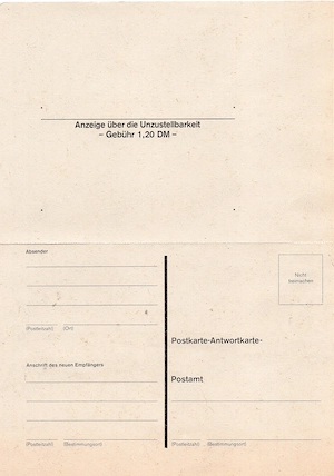 (0034) Postvordruck Anzeige Unzustellbarkeit portofrei