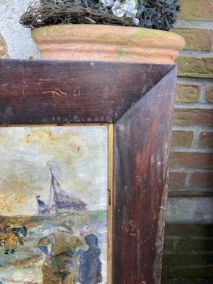 vintage Bild     Gemälde   Leinwand    in alten Holzrahmen    " Strand v. Katwijk " Bild 4