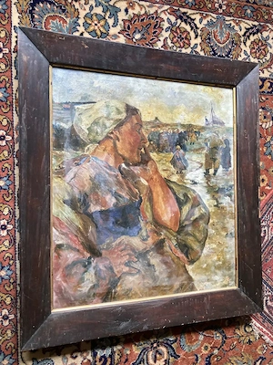 vintage Bild     Gemälde   Leinwand    in alten Holzrahmen    " Strand v. Katwijk " Bild 2