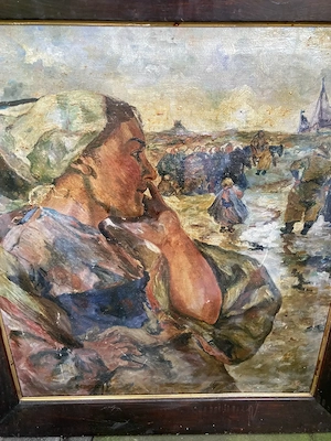 vintage Bild     Gemälde   Leinwand    in alten Holzrahmen    " Strand v. Katwijk " Bild 3