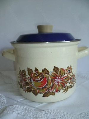 70r Jahre Vintage Kochtopf Topf für 4,5L Email Emaille Flower Power Blumenmuster