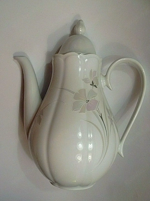 Kaffeekanne SCHERZER Bavaria porzellan weiß rosa grau Blumen Vintage 70er Jahre