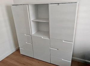 Büroschrank   Aktenschrank - dreiteilig - weiß - Hochglanz-Front