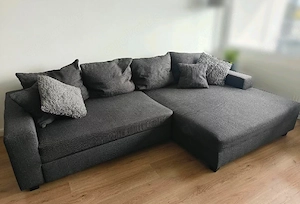 Ecksofa- duneklgrau - mit Schlaffunktion
