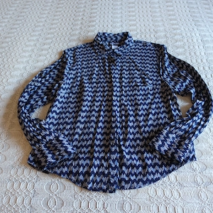 Damen - Bluse, Langarmbluse, Langarm, Gr. 44, bedruckt, dunkelblau