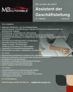 Assistent der Geschäftsleitung (m w d) in Teilzeit