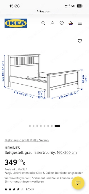 Ikea Hemmes Bett 160x200 grau mit Nachtischen