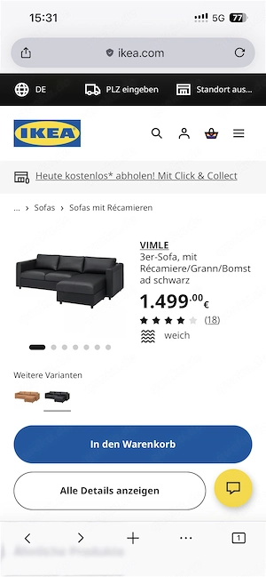 Ikea Vimle Ledersofa schwarz
