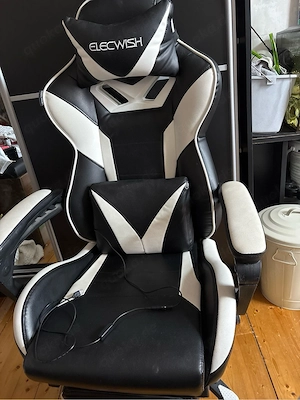 Gaming-Stuhl ELECWISH Schwarz-Weiß mit Massagefunktion