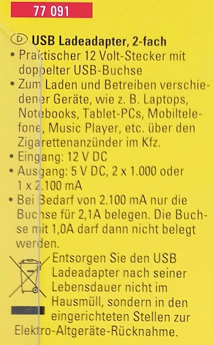 UNITEC USB Ladeadapter 2-fach für PKW, neu & OVP Bild 3
