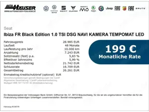 SEAT Ibiza FR Black Edition 1.0 TSI DSG NAVI KAMERA TEMPOMAT Bild 2