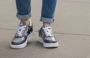 Bape Sta Low Grey Black Patent Leather   Größe 43   Neu & OVP