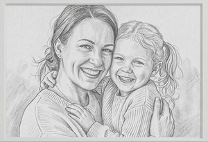 Bleistiftzeichnung   Mutter mit Tochter, Portrait handgezeichnet, Original A4