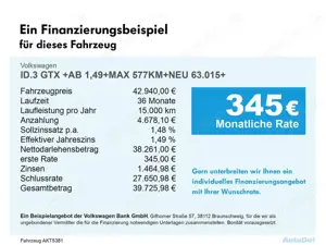 Volkswagen ID.3 GTX +AB 1,49+MAX 577KM+NEU 63.015+ Bluetooth Bild 2
