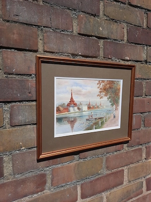 MAUNG TUN HLA (Burmese), Mandalay Palace + White Pagoda by river, 2 x W_C signed Bild 4