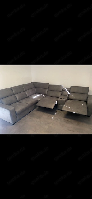 Wildledersofa Elektrische Liegefunktion mit 2 Getränkehalter 