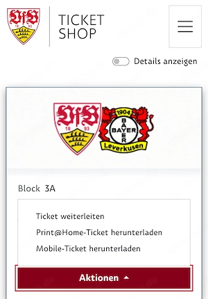 2 Tickets VFB Stuttgart - Bayer Leverkusen