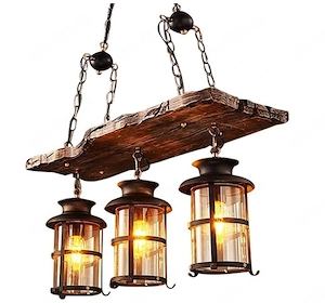 *** Hängelampe Pendelleuchte Holz Retro Industriell 3 Leuchten E27 ***