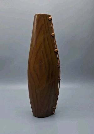 Afrikanische Tonvase mit Holz braun marmoriert 32cm hoch Fuß 7cm