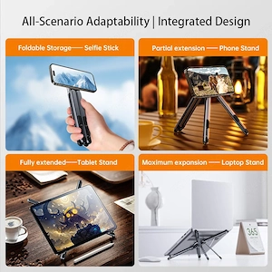 Magnetic Portable Phone Stand Travel & Home Use | Tablet & Laptop Holder | Adjustable Alu 4 in 1    