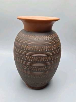 Vase Ton Keramik verziert 27cm hoch Öffnung 13cm Handarbeit Rudi