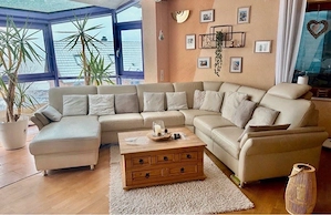 Große Echtleder-Couch in U-Form   Schlaffunktion