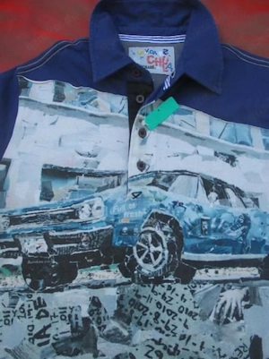 NEU m.ETIKETT Auto Car Auf-Druck Front-Print Polo T-Shirt "Desigual" 46-48  S-M Slim Fit kobalt blau