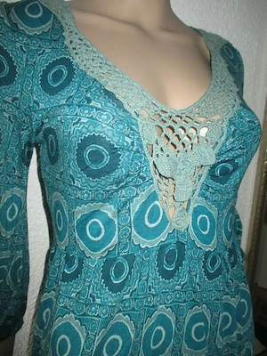NEU Blumen Blüten Hippie Boho Baumwolle Spitze Maxi Strech Kleid MNG MANGO 38- 40  S petrol- türkis