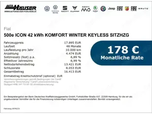 Fiat 500e ICON 42 kWh KOMFORT WINTER KEYLESS SITZHZG Bild 2