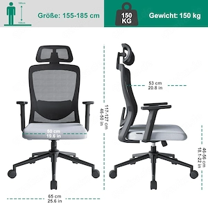 Eucladoceros ergonomischer Bürostuhl grau Lendenwirbelstütze Wippfunktion