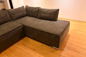Couch   Sofa mit Schlaffunktion (Boxspringbett) - braun - L-Form, Breite 3,24 m - Zustand: sehr gut 