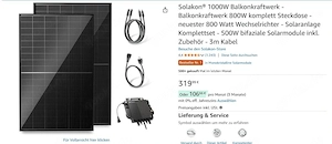  -NEU OVP- 1000W Balkonkraftwerk - Balkonkraftwerk 800W komplett 