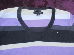 NEU Streifen V-Ausschnitt Feinstrick Pullover TOMMY HILFIGER Gr.S