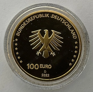100 Euro Goldmünze Freiheit 2022 Prägestätte D München Echtheitszertifikat
