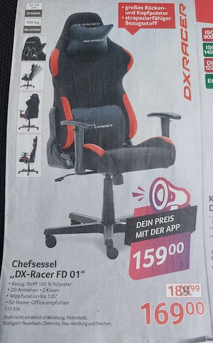 Gamingstuhl   Chefsessel "DX Racer FD 01" schwarz rot