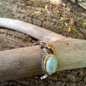 Silberring 925 geschwärtzt mit Larimar und Gold  Bild 4