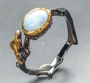 Silberring 925 geschwärtzt mit Larimar und Gold  Bild 3