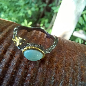 Silberring 925 geschwärtzt mit Larimar und Gold  Bild 5