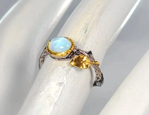 Silberring 925 geschwärtzt mit Larimar und Gold  Bild 2