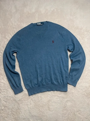 Ralph Lauren Knit | V-Neck Pullover | Größe S | Blau | Vintage Ol