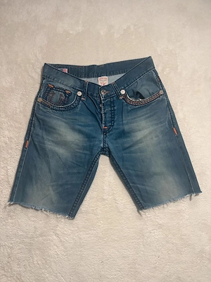 True Religion Denim Shorts | Baggy Cut-Off | Größe 34 | Blau | Y2