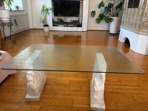 couchtisch Glas mit Steinblöcken 