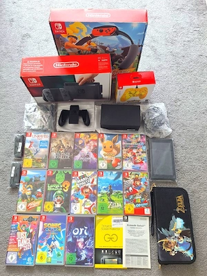 nintendo switch 1 neon spielkonsole & 15 spiele sammlung + ringfit adventure spiele 