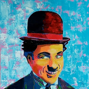 Charlie Chaplin Pop Art Gemälde Acryl, 30 x 30 cm