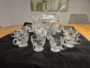 Bowlenset aus Kristallglas mit 12 Gläsern-50 60er Jahre-Vintage.