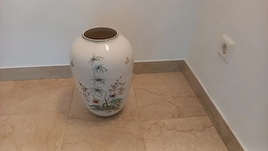 Große bauchige Bodenvase Ulmer Keramik Blumen, Schmetterlinge - Vase 50 60er Jahre 