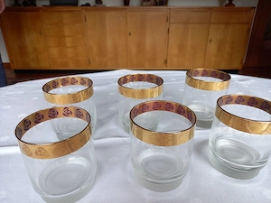 Whisky- Trink-Gläser mit Goldrand (6 Stück) - Mid Century